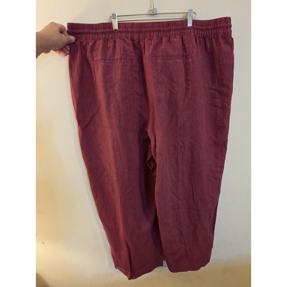 Athleta Size 24 Red Retreat Wide Leg 100% Linen Elastic Waist Drawstring Pants - Picture 4 of 14